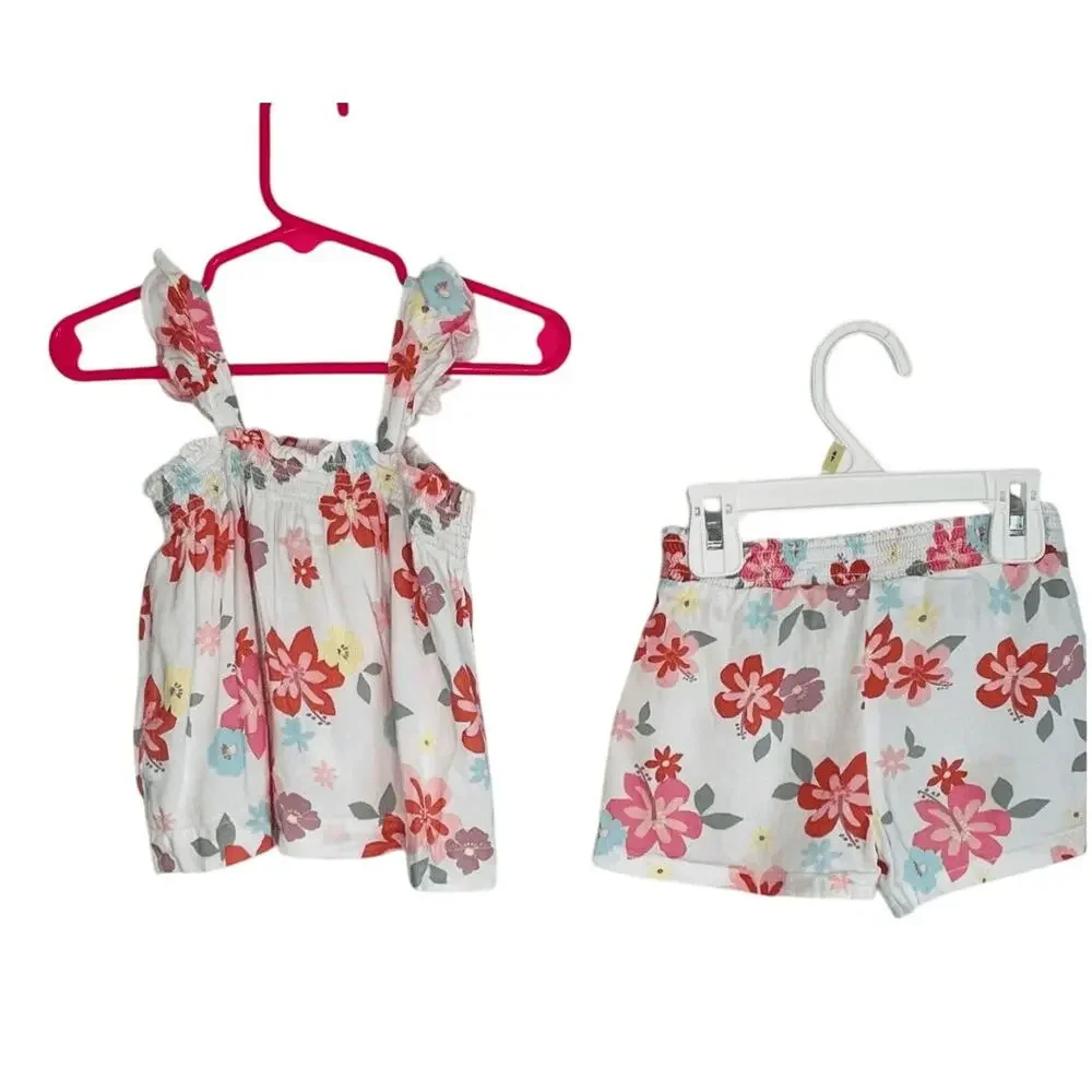 Garanimals floral  smocked tank top/matching shorts baby girl Size 18 months